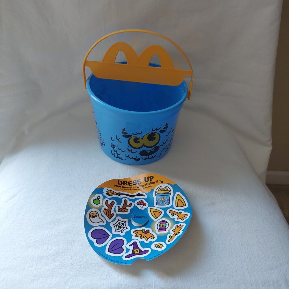 2024 McDonalds Halloween Happy Meal Boo Bucket Blue Monster w/Stickers